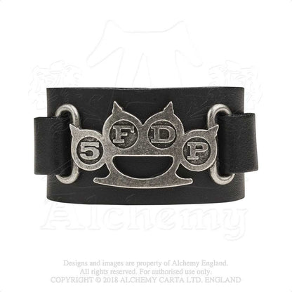 Five Finger Death Punch Leather Wrist Strap: Knuckle Duster Leren polsband
