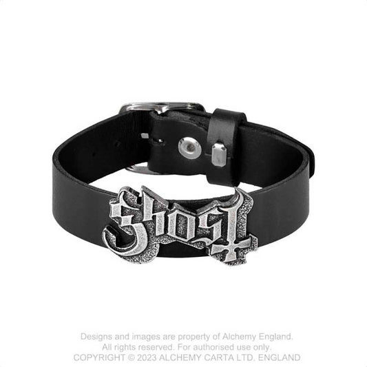 Ghost Leather Wrist Strap: Logo Leren polsband