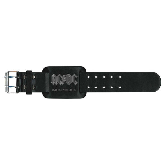 AC/DC Leather Wrist Strap: Back in Black Leren polsband