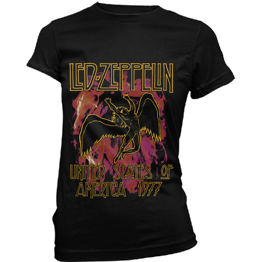 Led Zeppelin Ladies T-Shirt: Black Flames T-Shirt