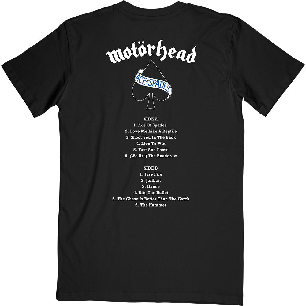 Motorhead Unisex T-Shirt: Ace of Spades Track list (Back Print) T-Shirt