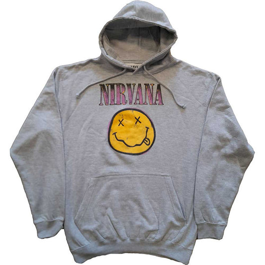 Nirvana Unisex Pullover Hoodie: Xerox Happy Face Pink Trui met capuchon