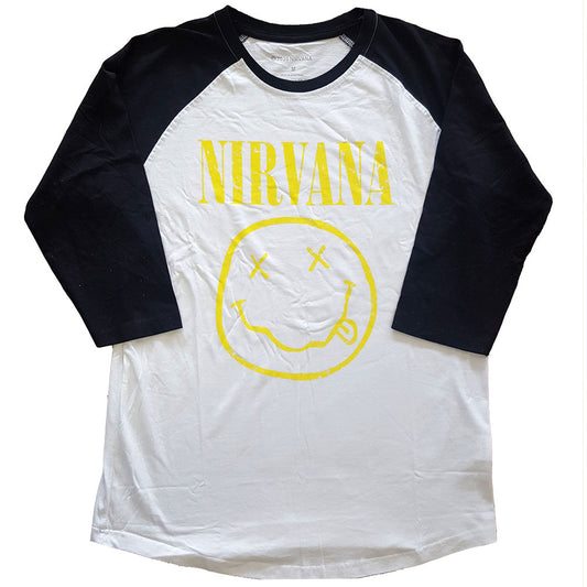 Nirvana Unisex Raglan T-Shirt: Yellow Happy Face Raglan T-Shirt