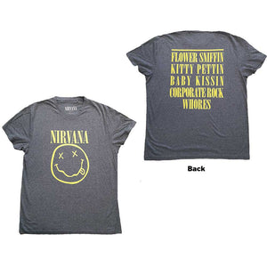 Nirvana Unisex T-Shirt: Yellow Happy Face (Back Print) T-Shirt