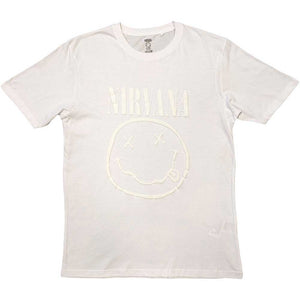 Nirvana Unisex Hi-Build T-Shirt: White Happy Face (White-On-White) Hi-Build T-Shirt