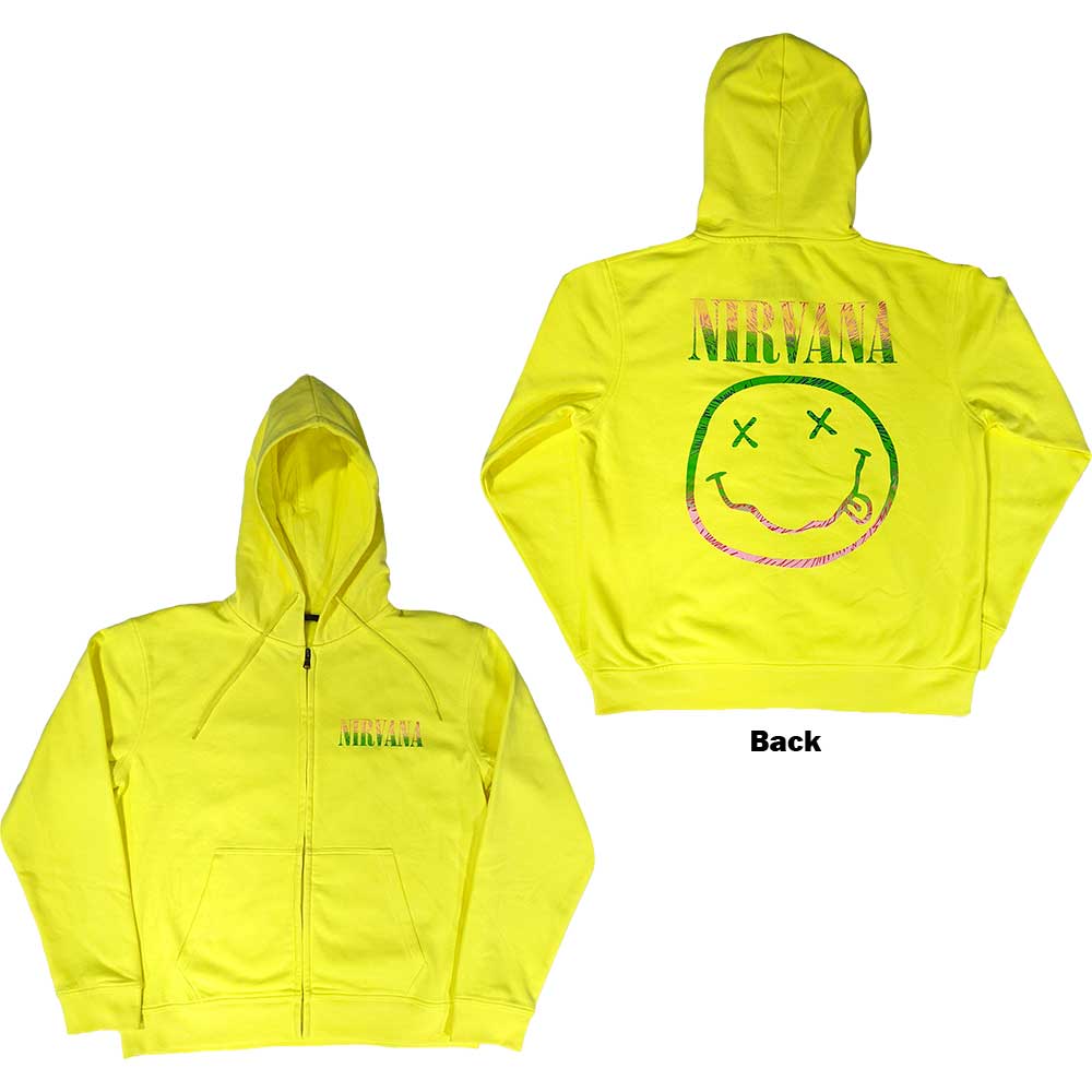 Nirvana Unisex Zipped Hoodie: Sorbet Ray Happy Face (Back Print) Ritshoodie