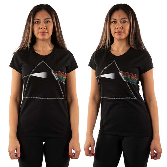 Pink Floyd Ladies Embellished T-Shirt: Dark Side of the Moon (Diamante) Embellished T-Shirt