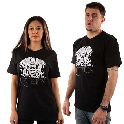 Queen Unisex Embellished T-Shirt: Crest Logo (Diamante) Embellished T-Shirt