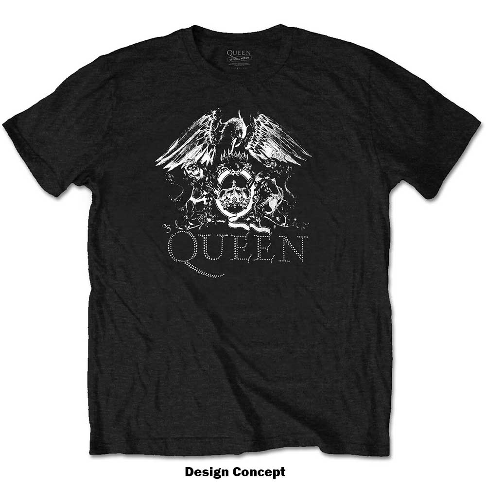 Queen Unisex Embellished T-Shirt: Crest Logo (Diamante) Embellished T-Shirt