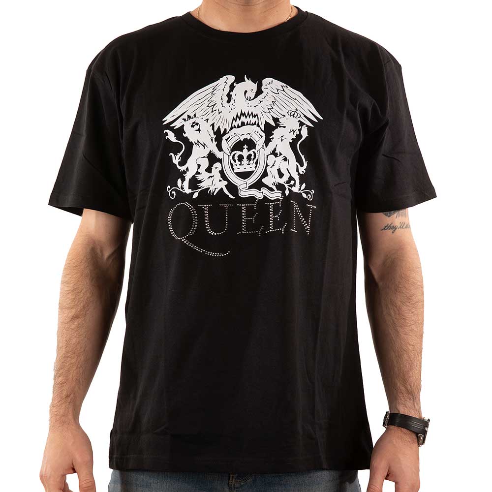 Queen Unisex Embellished T-Shirt: Crest Logo (Diamante) Embellished T-Shirt