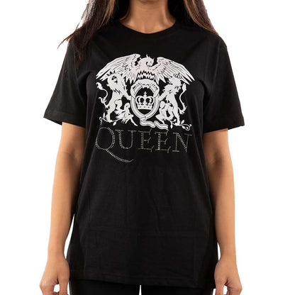 Queen Unisex Embellished T-Shirt: Crest Logo (Diamante) Embellished T-Shirt