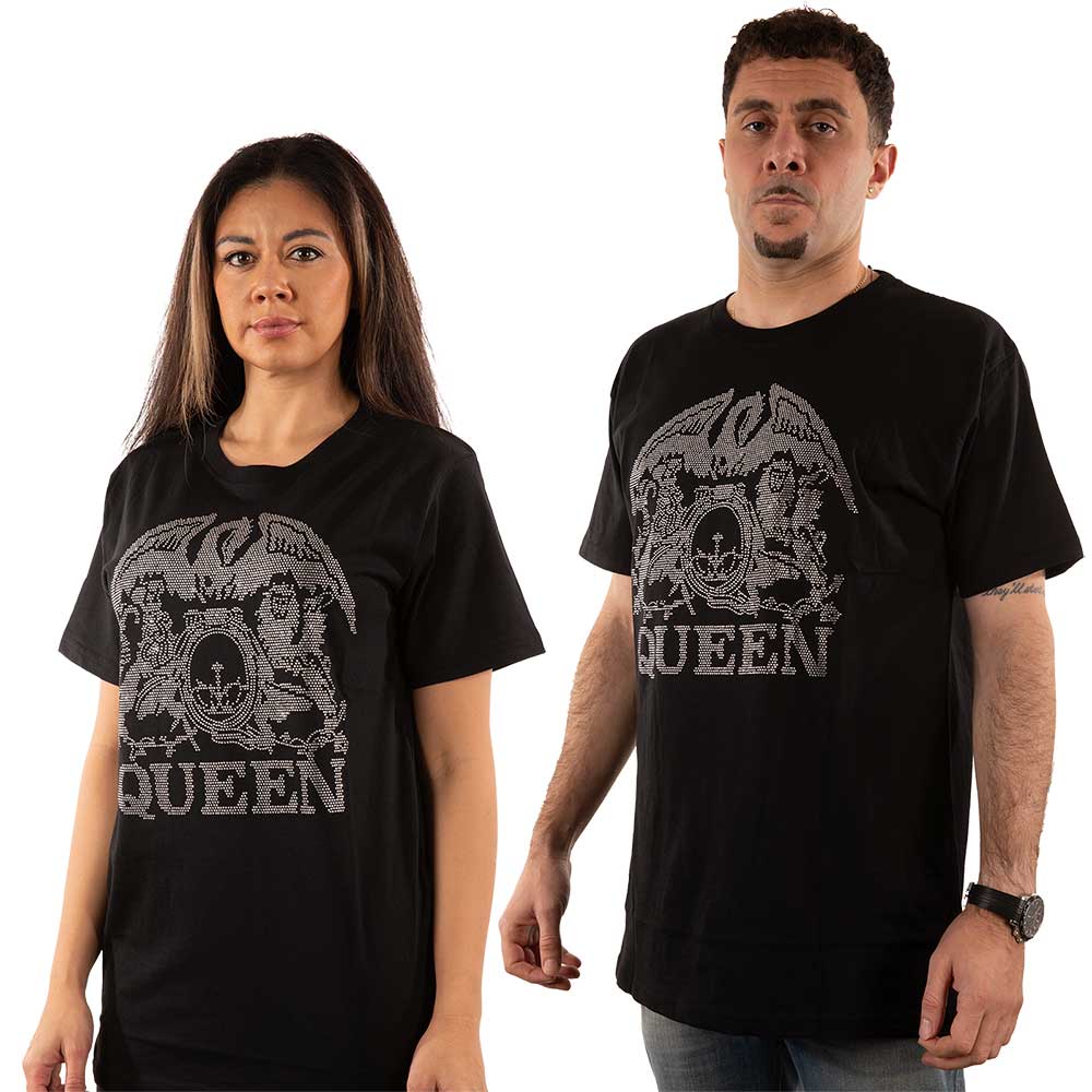 Queen Unisex Embellished T-Shirt: Crest (Diamante) Embellished T-Shirt