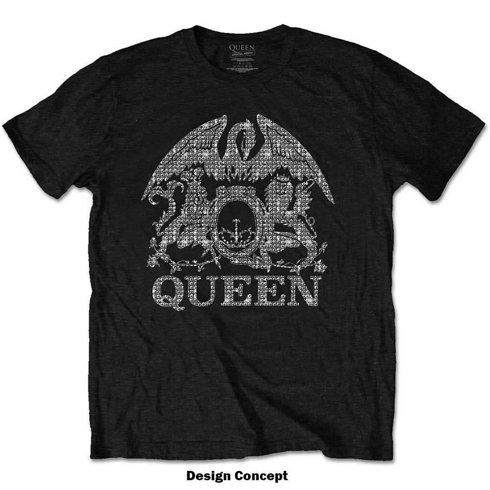 Queen Unisex Embellished T-Shirt: Crest (Diamante) Embellished T-Shirt