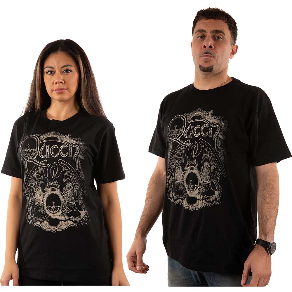 Queen Unisex Embellished T-Shirt: Ornate Crest (Diamante) Embellished T-Shirt