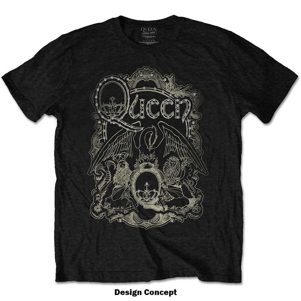 Queen Unisex Embellished T-Shirt: Ornate Crest (Diamante) Embellished T-Shirt