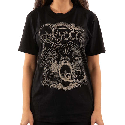 Queen Unisex Embellished T-Shirt: Ornate Crest (Diamante) Embellished T-Shirt