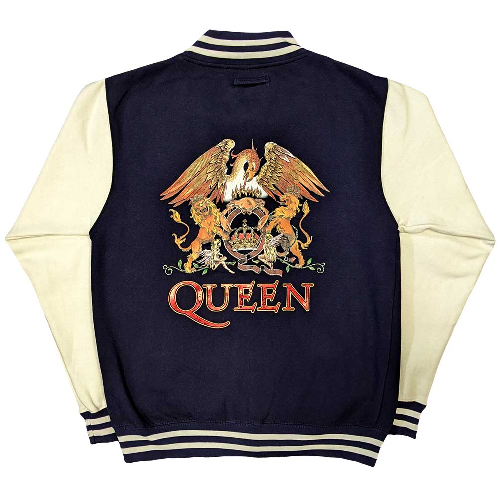 Queen Unisex Varsity Jacket: White Crest (Back Print) Varsity-jas