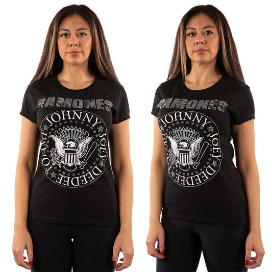 Ramones Ladies Embellished T-Shirt: Presidential Seal (Diamante) Embellished T-Shirt