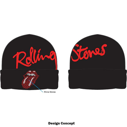 The Rolling Stones Unisex Beanie Hat: Embellished Classic Tongue (Back Print) Muts