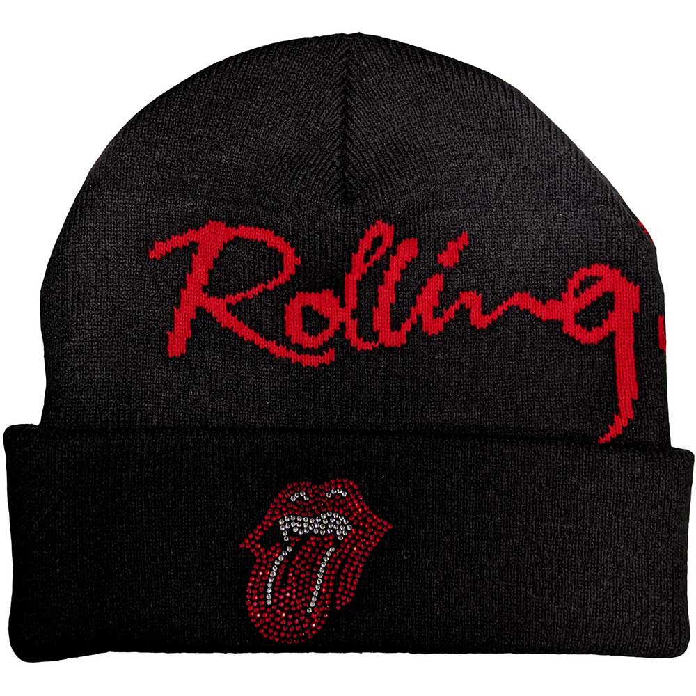 The Rolling Stones Unisex Beanie Hat: Embellished Classic Tongue (Back Print) Muts