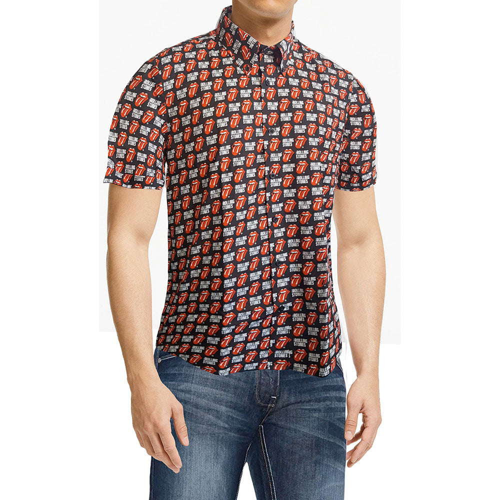 The Rolling Stones Unisex Casual Shirt: Tongue and Text (All Over Print) Casual Shirt