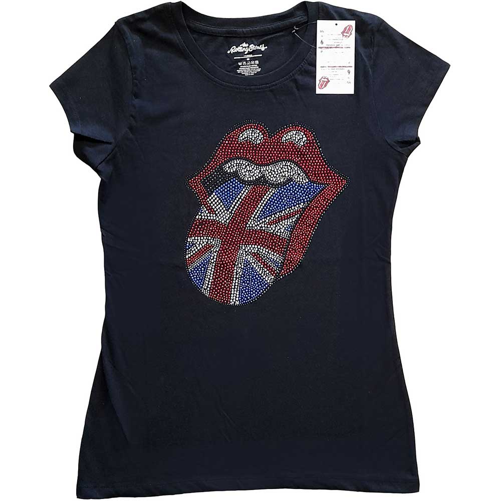 The Rolling Stones Ladies Embellished T-Shirt: Classic UK (Diamante) Embellished T-Shirt