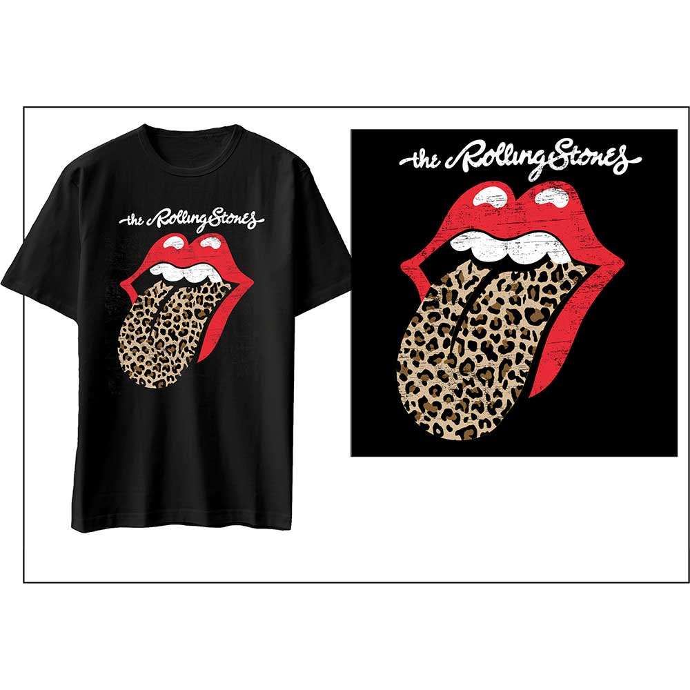 The Rolling Stones Unisex T-Shirt: Leopard Print Tongue T-Shirt