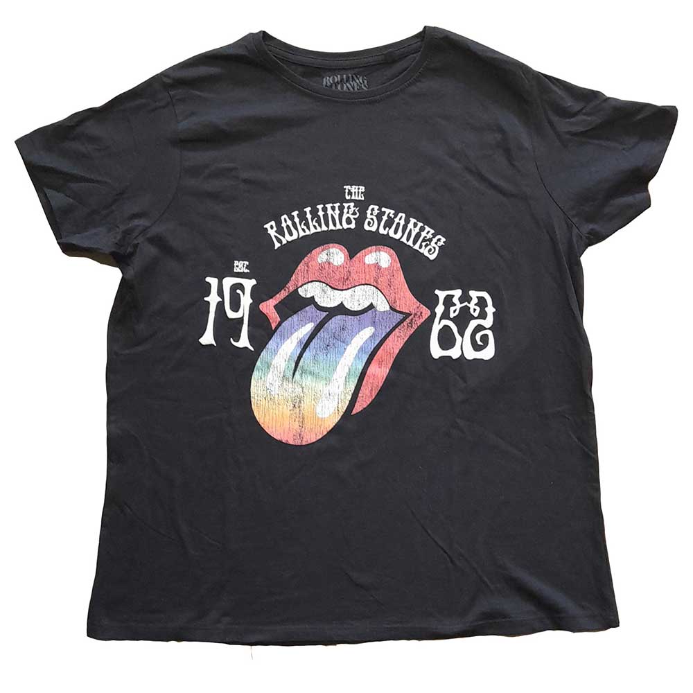 The Rolling Stones Ladies Hi-Build T-Shirt: Sixty Rainbow Tongue '62 Hi-Build T-Shirt