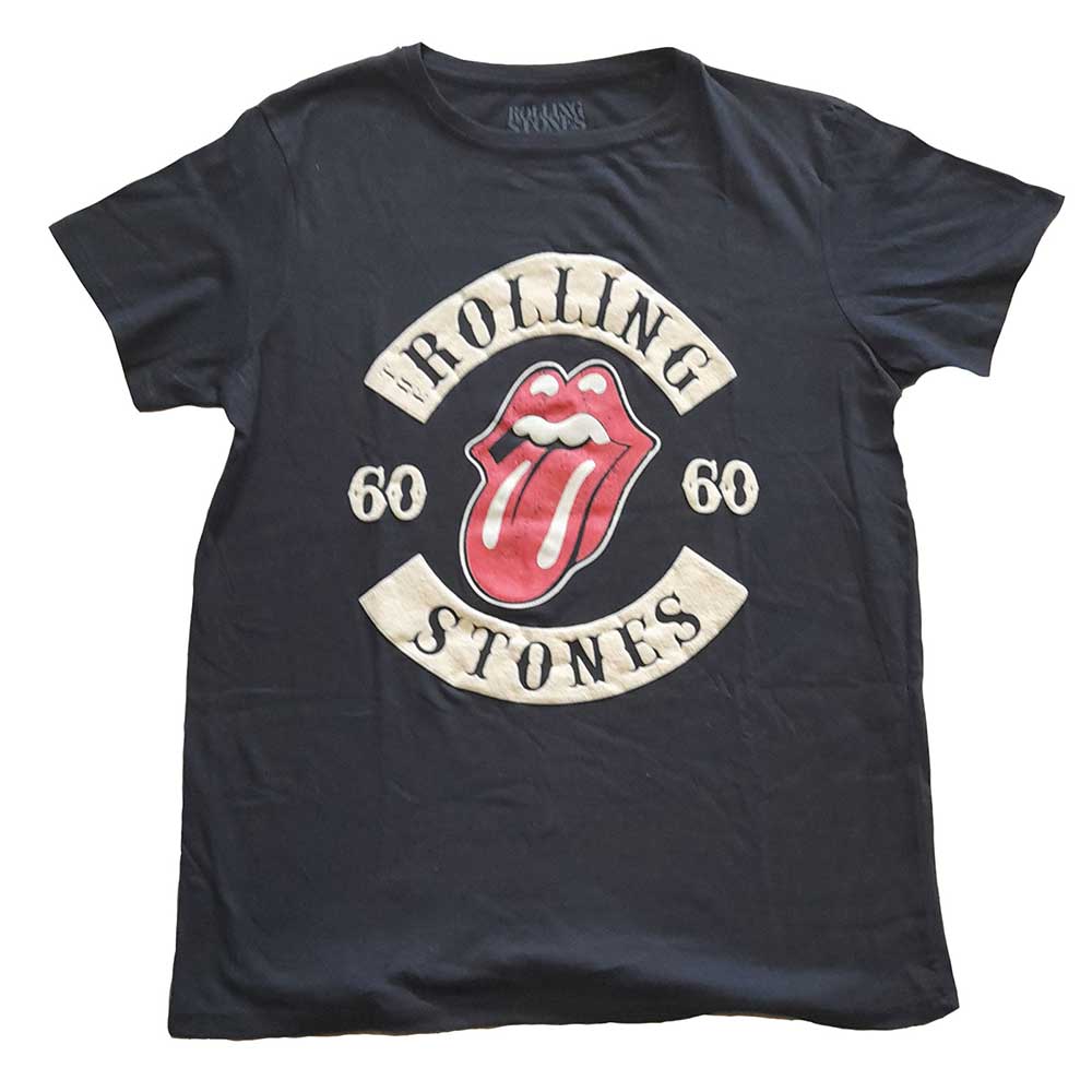 The Rolling Stones Ladies T-Shirt: Sixty Biker Tongue (Suede Flock) T-Shirt