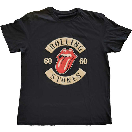 The Rolling Stones Unisex T-Shirt: Sixty Biker Tongue (Suede Flock) T-Shirt