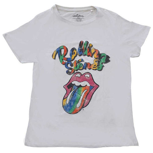 The Rolling Stones Ladies T-Shirt: Multicolour Tongue T-Shirt