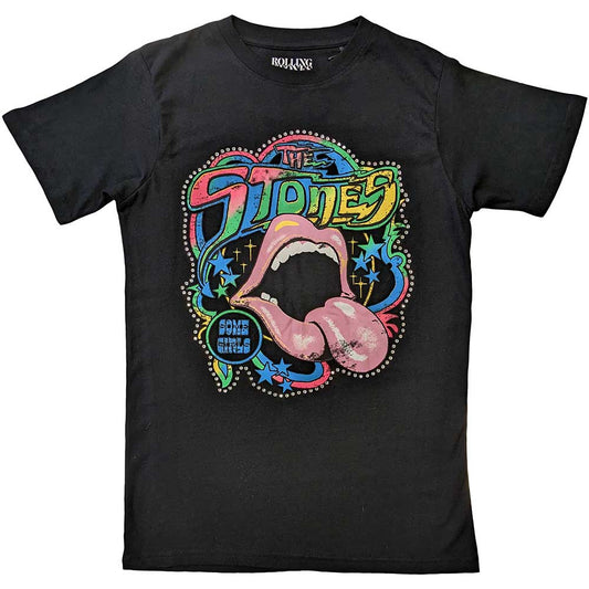 The Rolling Stones Unisex Embellished T-Shirt: Some Girls Neon Tongue (Diamante) Embellished T-Shirt