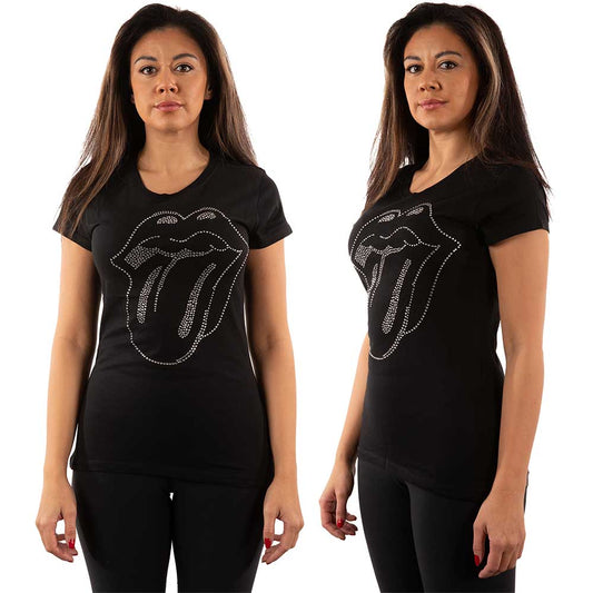 The Rolling Stones Ladies Embellished T-Shirt: Tongue (Diamante) Embellished T-Shirt