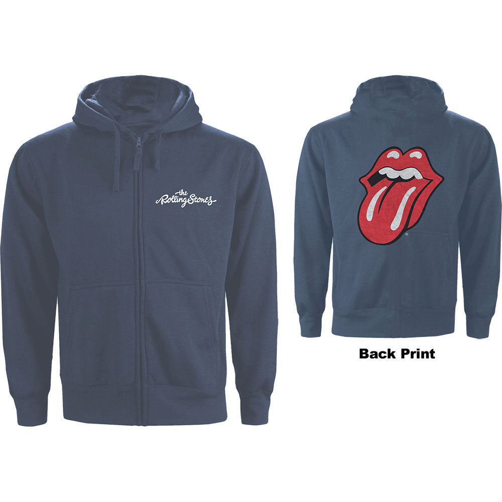 The Rolling Stones Unisex Zipped Hoodie: Classic Tongue (Back Print) Ritshoodie