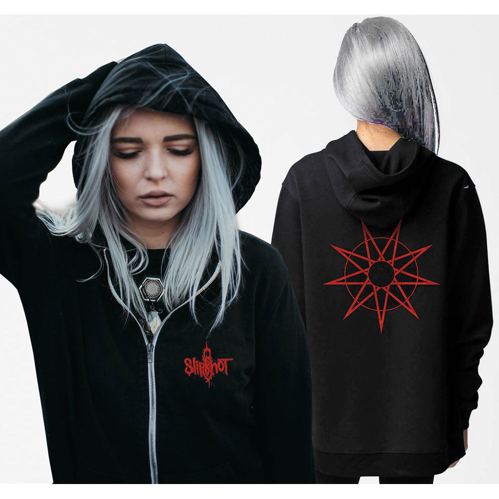 Slipknot Ladies Zipped Hoodie: 9 Point Star (Back Print) Ritshoodie