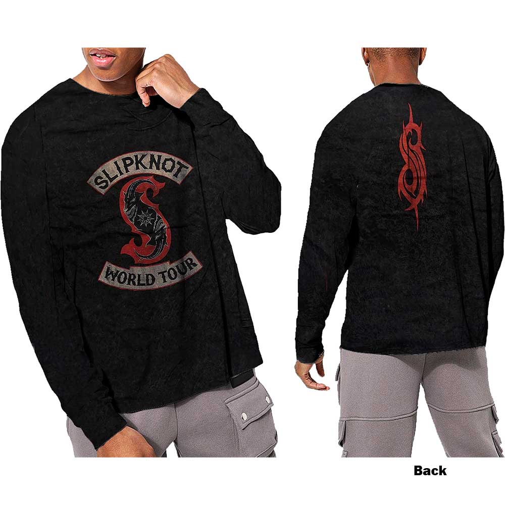 Slipknot Unisex Long Sleeve T-Shirt: Patched Up (Wash Collection & Back Print) Long Sleeve T-Shirt