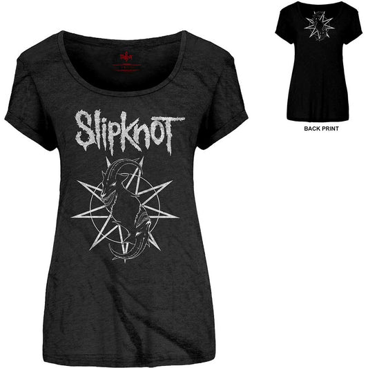 Slipknot Ladies Scoop Neck T-Shirt: Goat Star Logo (Back Print) Scoop Neck T-Shirt