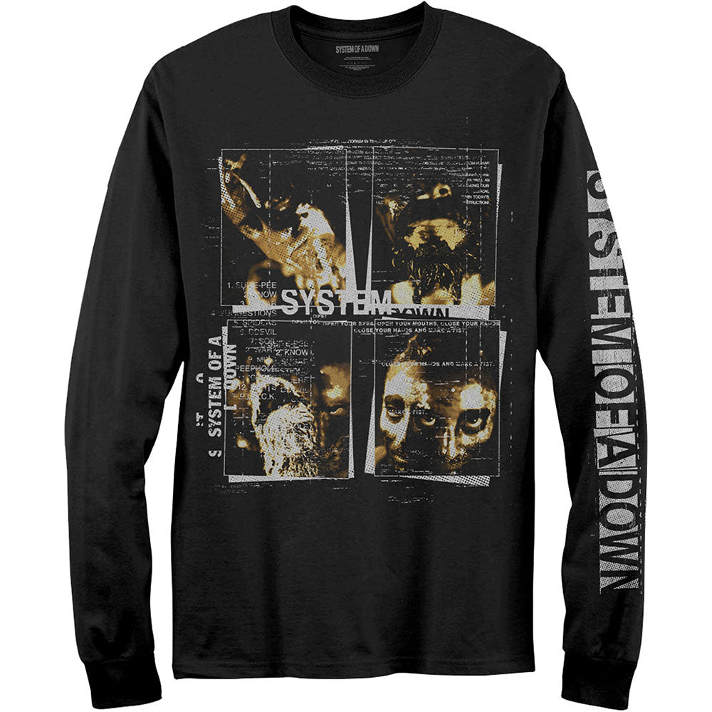 System Of A Down Unisex Long Sleeve T-Shirt: Face Boxes (Sleeve Print) Long Sleeve T-Shirt