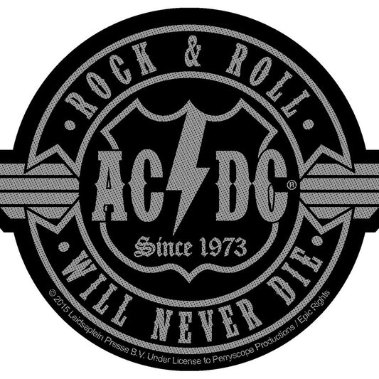 AC/DC Standard Patch: Rock N Roll Will Never Die Cut-Out (Loose) Standaard patch