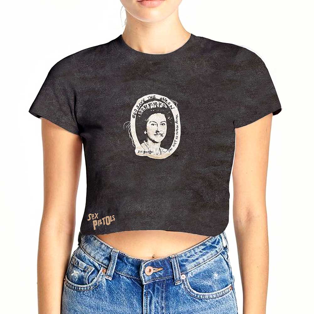 The Sex Pistols Ladies Crop Top: God Save The Queen (Wash Collection) Crop Top