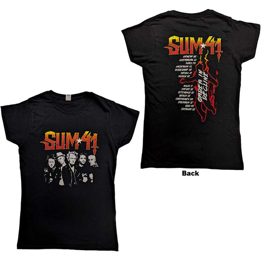 Sum 41 Ladies T-Shirt: Order In Decline Tour 2020 Band Photo (Back Print) (Ex-Tour) T-Shirt