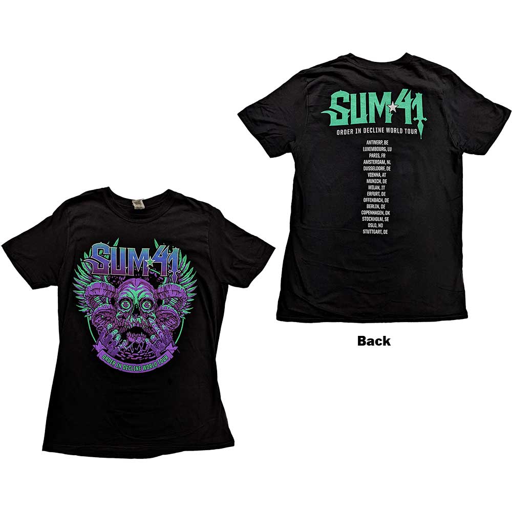 Sum 41 Unisex T-Shirt: Order In Decline Tour 2020 Purple Skull (Back Print) (Ex-Tour) T-Shirt