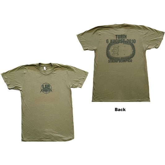 U2 Unisex T-Shirt: 360 Degree Tour Turin 2010 (Back Print) (Ex-Tour) T-Shirt