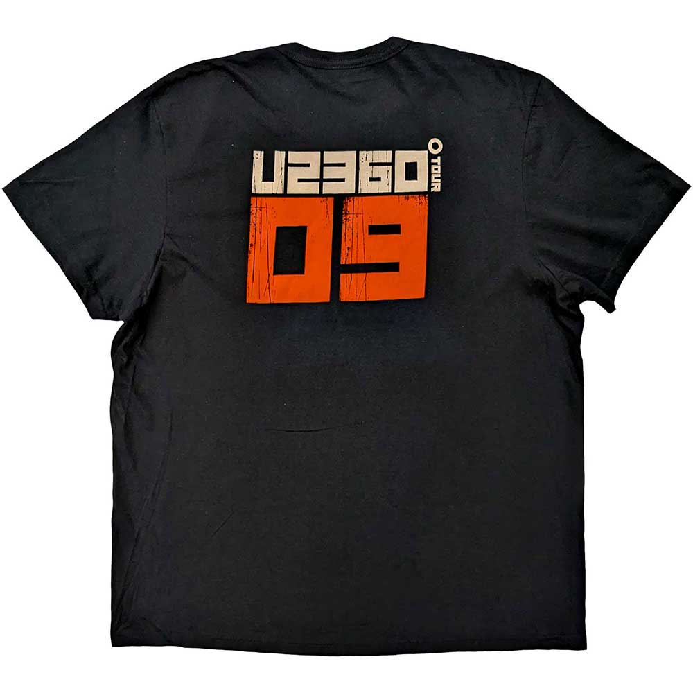 U2 Unisex T-Shirt: 360 Degree Tour 2009 Orange Logo (Back Print & Ex-Tour) T-Shirt