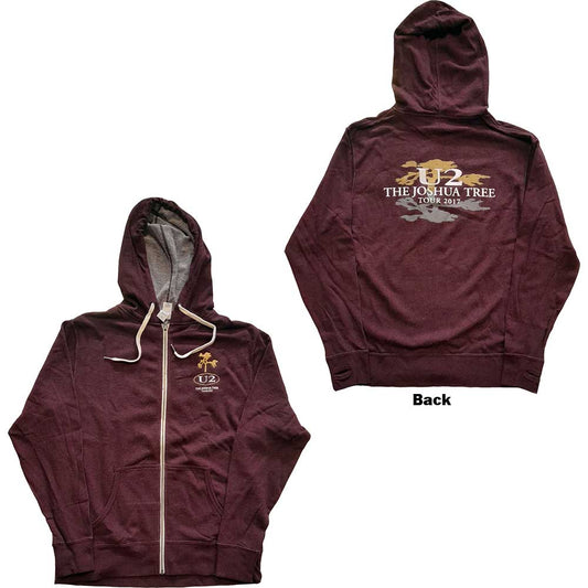 U2 Unisex Zipped Hoodie: Joshua Tree 2017 (Back Print) (Ex-Tour) Ritshoodie